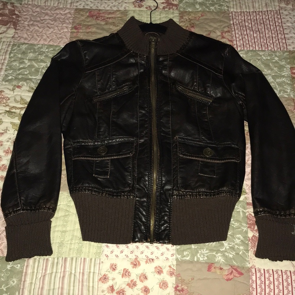 Faux Leather Bomber Jacket Small